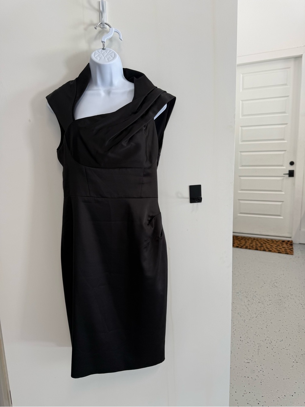 Karen Millen Elegant Black satin look Draped Sheath Dress - size 10